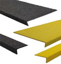 GFK-Profile als Treppenkanten- und Katenprofile in den Farben Gelb und Schwarz und verschiedenen Stärken