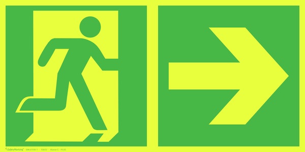Rettungszeichen PLUS: Rettungsweg rechts | Aufkleber | 40x20cm