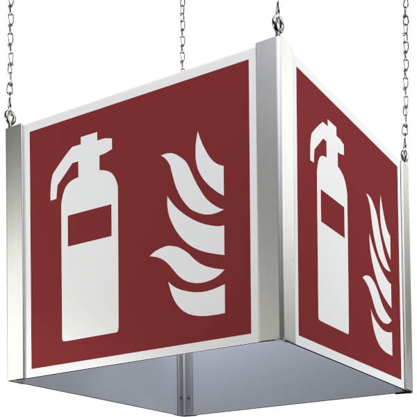 Brandschutzzeichen: Feuerlöscher | Deckenwürfel | 50x50cm