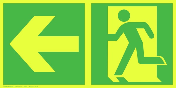 Rettungszeichen PLUS: Rettungsweg links | Aufkleber | 30x15cm