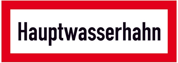 Hinweisschild für die Feuerwehr: Hauptwasserhahn | Aluminium geprägt | 29,7x10,5cm