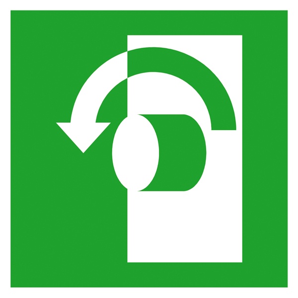 Rettungszeichen: Öffnung durch Linksdrehung | Kunststoff | 20x20cm