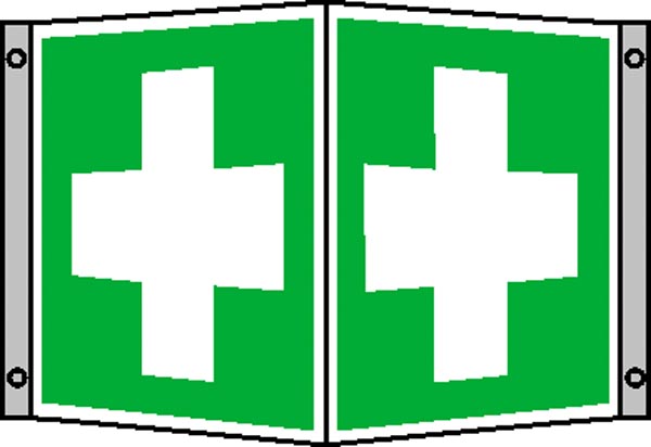 Erste-Hilfe-Rettungszeichen, Nasenschild, grün/weiß, Kunststoff, 20 x 20 cm