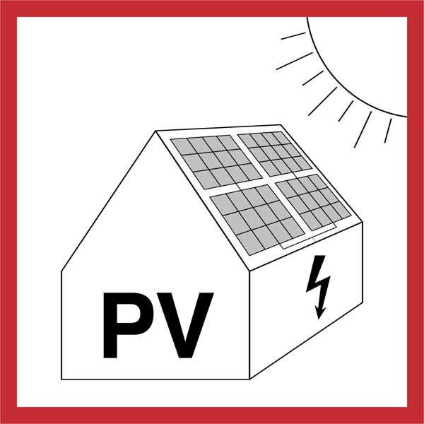 Warnschild für die Feuerwehr: Gefahren durch Photovoltaikanlage | Aufkleber | 14,5x14,5cm