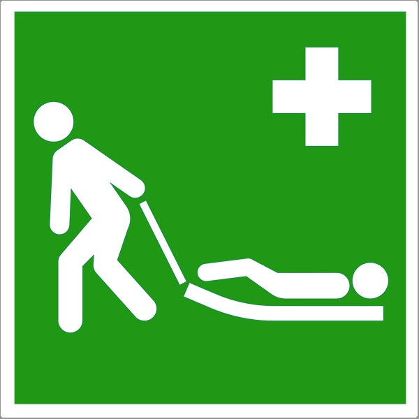 Erste-Hilfe-Schild: Evakuierungsmatratze | Aluminium | 15x15cm