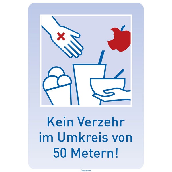 Hinweisschild "Kein Verzehr im Umkreis von 50 Metern!" | Aufkleber | 21x29,7cm