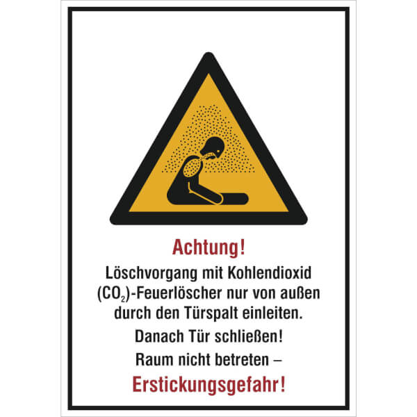 ✓ Warnschild: Achtung! Löschvorgang mit CO2-Feuerlöscher