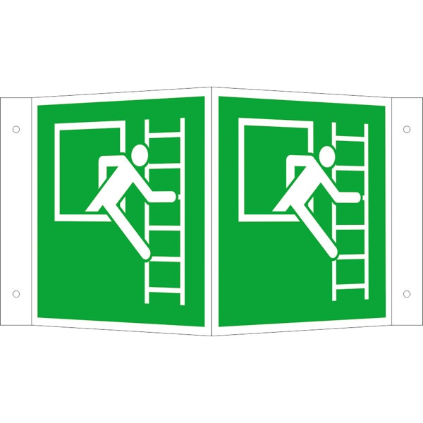 Rettungszeichen: Notausstieg mit Fluchtleiter rechts | Aluminium | 15x15cm