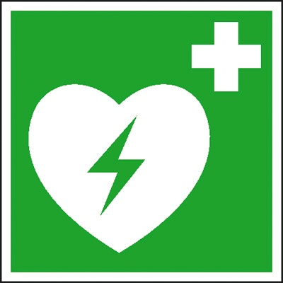 Erste-Hilfe-Schild: Defibillator (AED) | Aufkleber | 20x20cm 