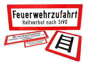 Hinweisschilder für die Feuerwehr aus verschiedenen Materialien und in verschiedenen Größen