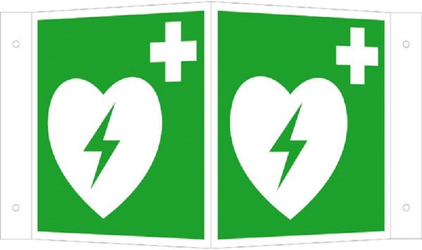 Erste-Hilfe-Schild: Defibillator (AED) | Kunststoff | 20x20cm 
