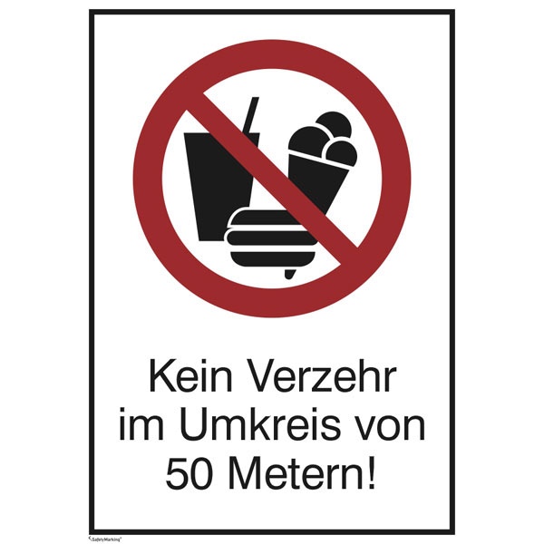 Hinweisschild "Kein Verzehr im Umkreis von 50 Metern!" | Aufkleber | 21x29,7cm